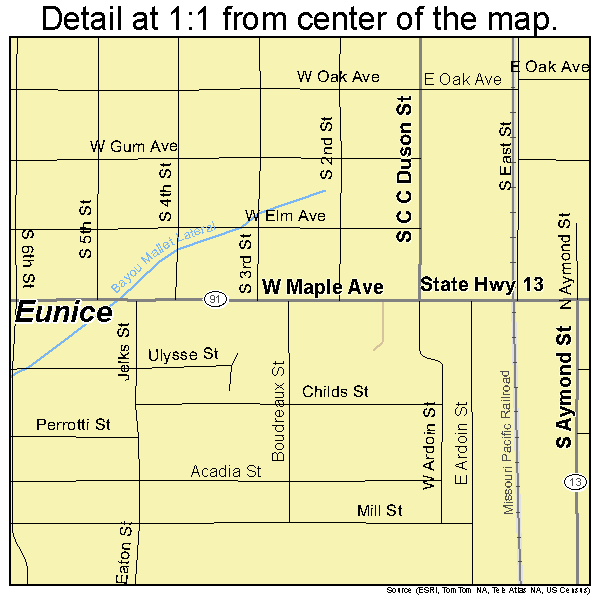 Eunice, Louisiana road map detail