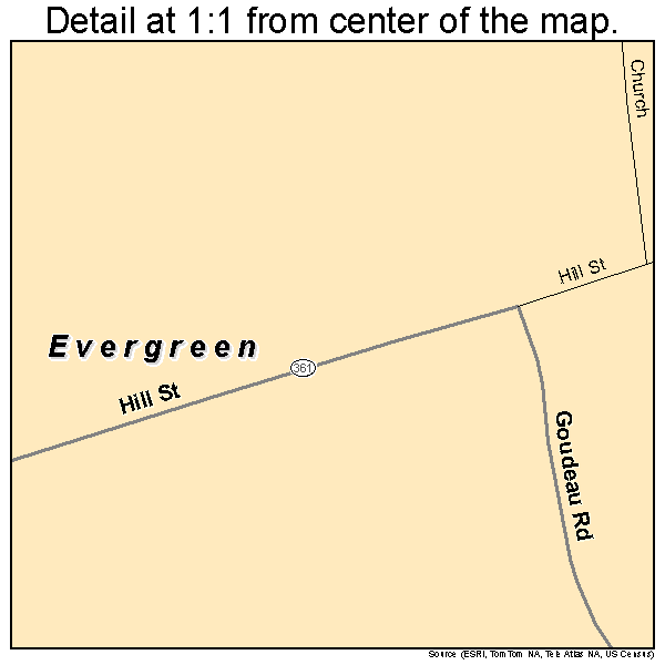 Evergreen, Louisiana road map detail