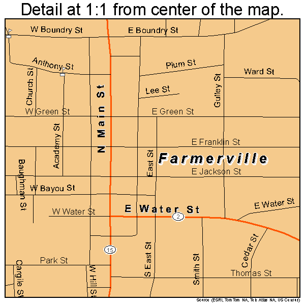 Farmerville, Louisiana road map detail