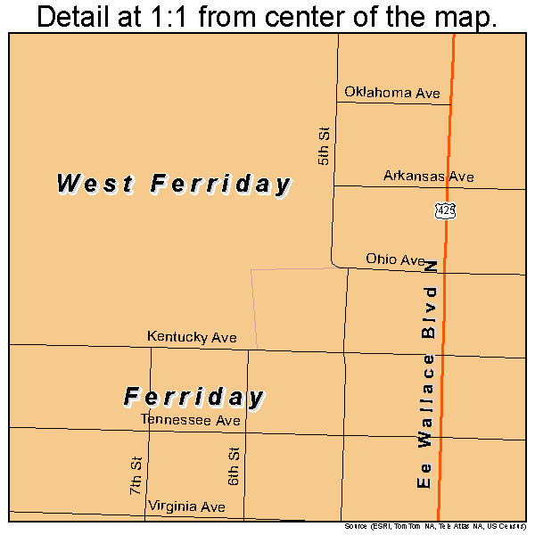 Ferriday, Louisiana road map detail