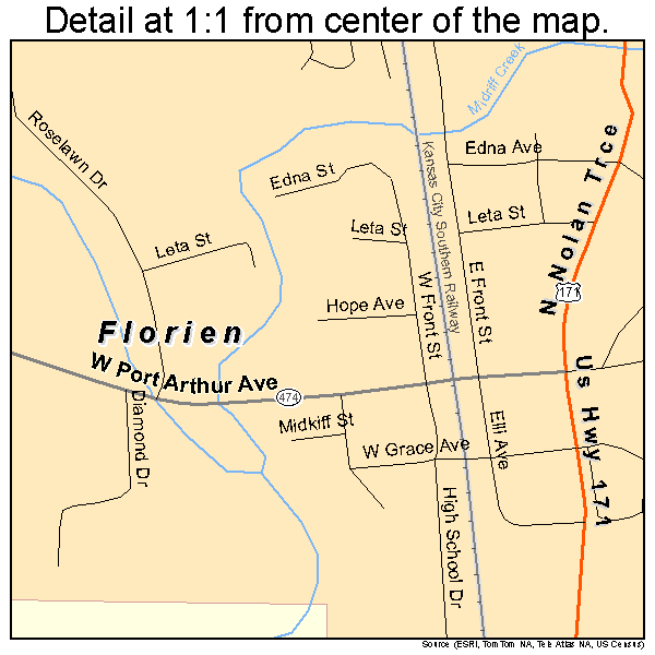 Florien, Louisiana road map detail