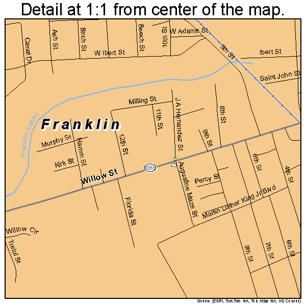 Franklin, Louisiana road map detail