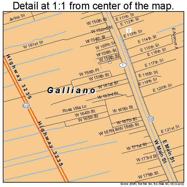 Galliano, Louisiana road map detail