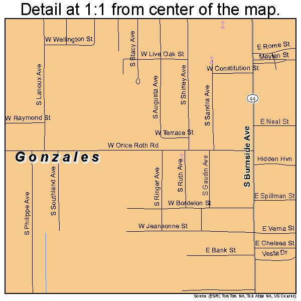 Gonzales, Louisiana road map detail
