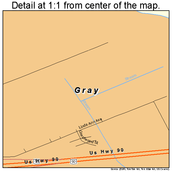 Gray, Louisiana road map detail