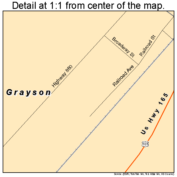 Grayson, Louisiana road map detail