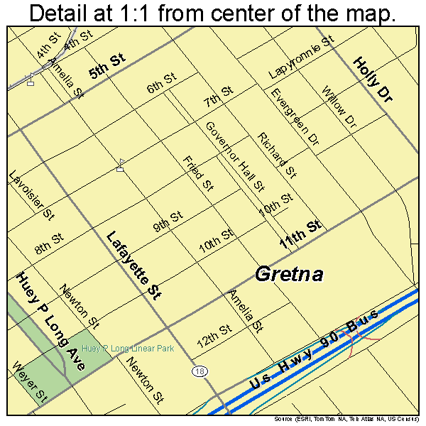 Gretna, Louisiana road map detail