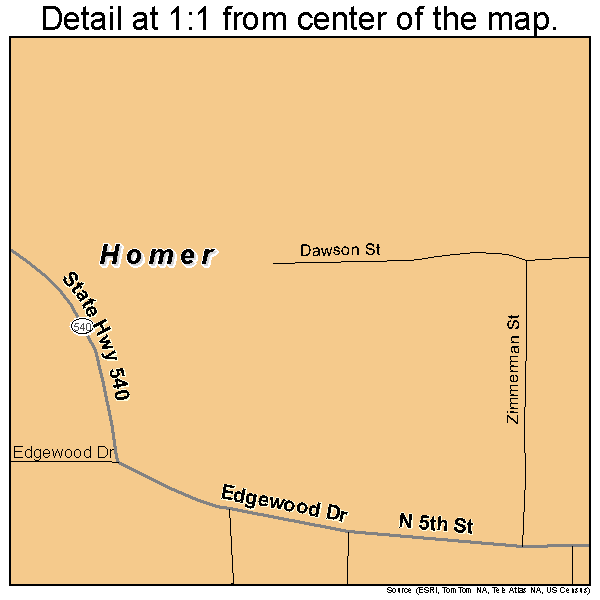 Homer, Louisiana road map detail