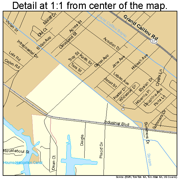 Houma, Louisiana road map detail