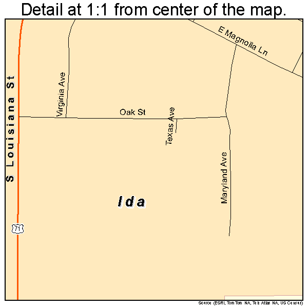 Ida, Louisiana road map detail