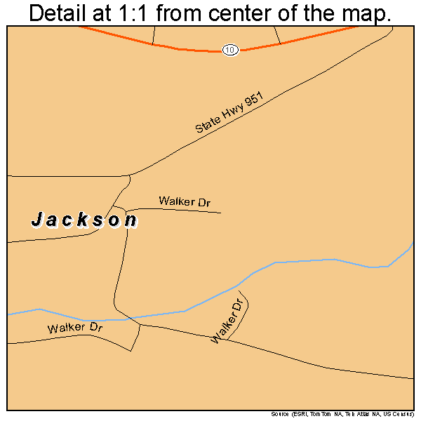 Jackson, Louisiana road map detail