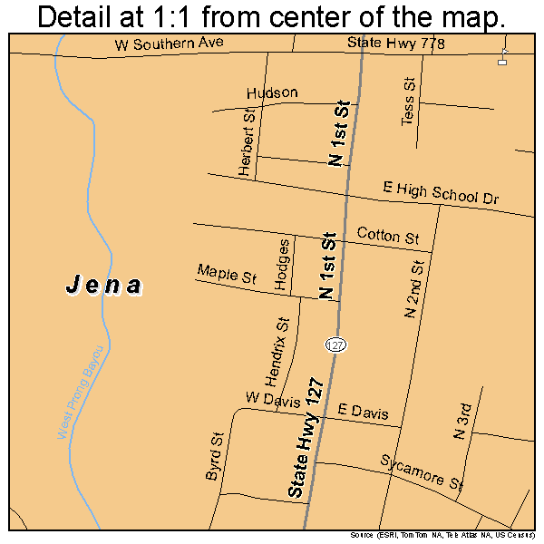 Jena, Louisiana road map detail