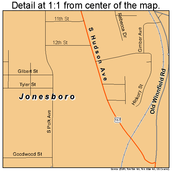 Jonesboro, Louisiana road map detail