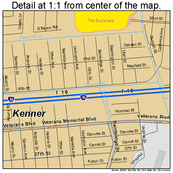 Kenner, Louisiana road map detail