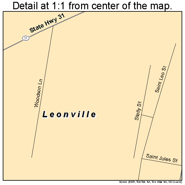 Leonville, Louisiana road map detail