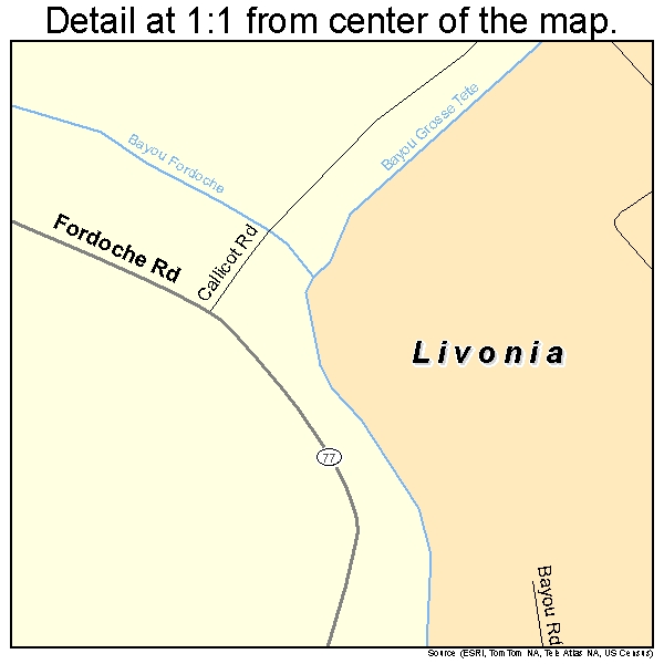 Livonia, Louisiana road map detail