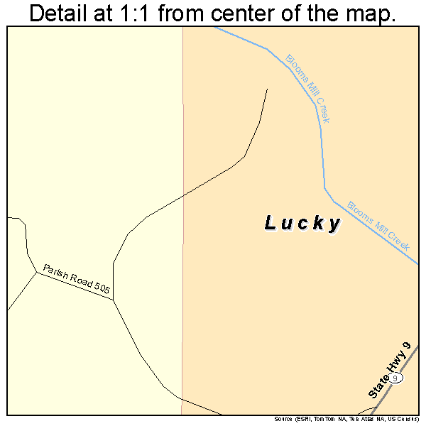 Lucky, Louisiana road map detail