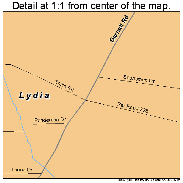 Lydia, Louisiana road map detail