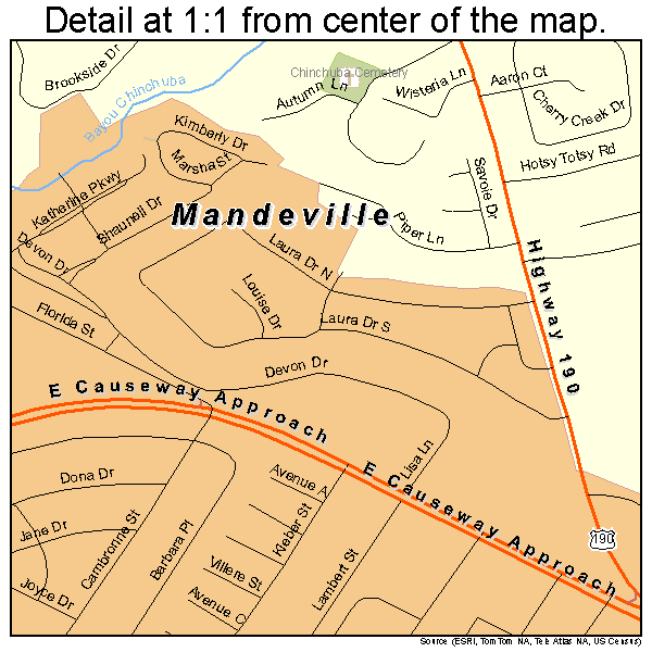 Mandeville, Louisiana road map detail
