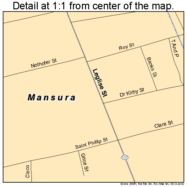 Mansura, Louisiana road map detail