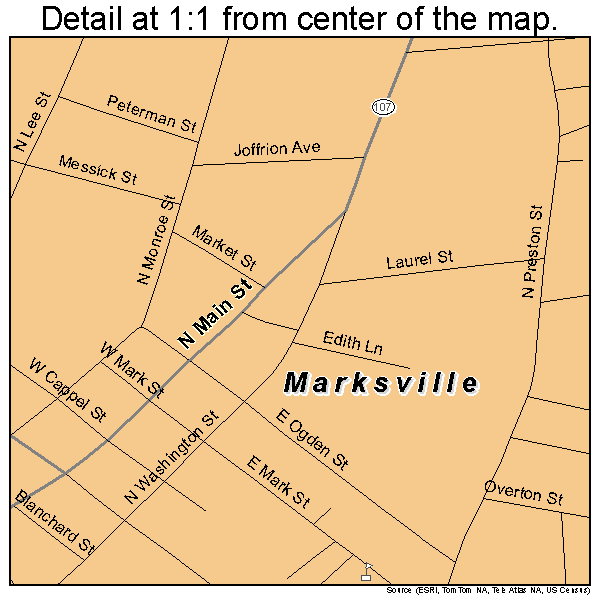 Marksville, Louisiana road map detail