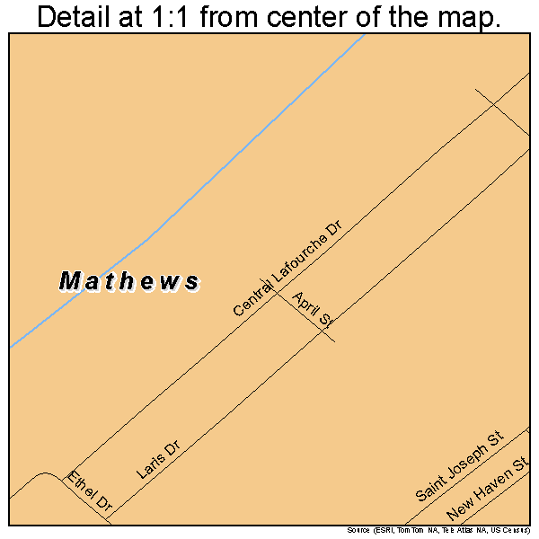 Mathews, Louisiana road map detail