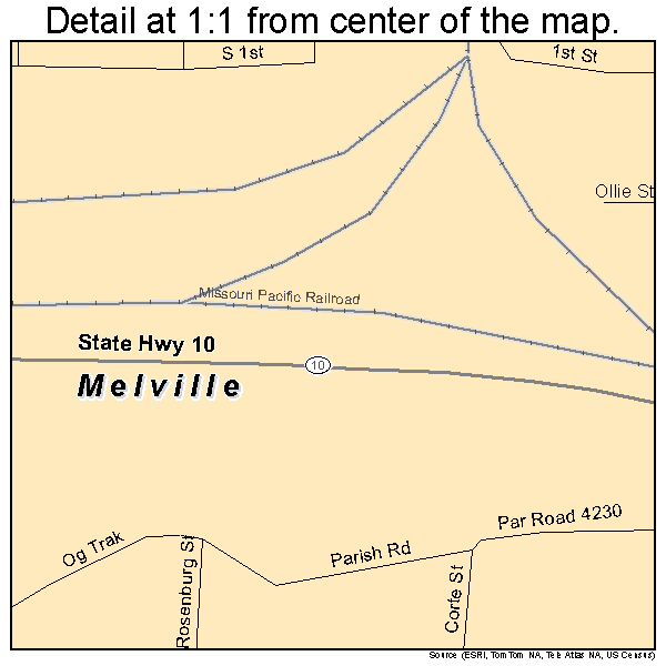 Melville, Louisiana road map detail