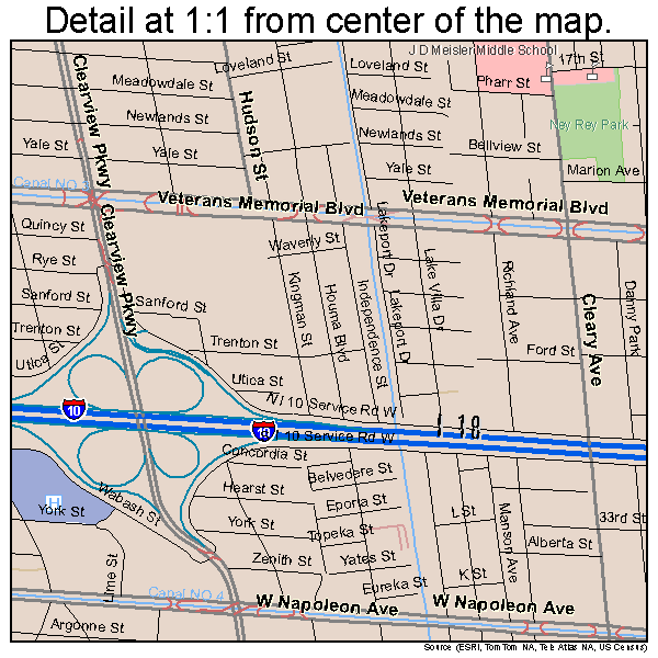 Metairie, Louisiana road map detail