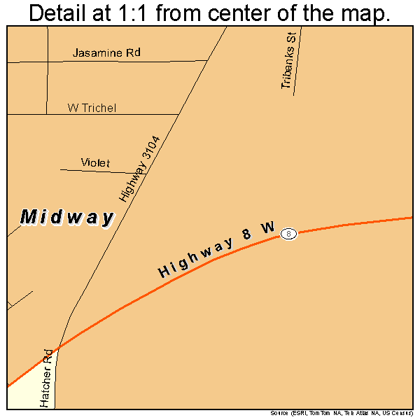 Midway, Louisiana road map detail
