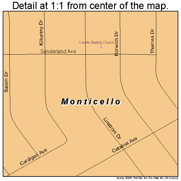Monticello, Louisiana road map detail