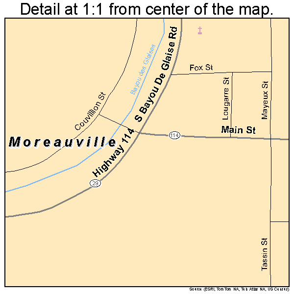 Moreauville, Louisiana road map detail