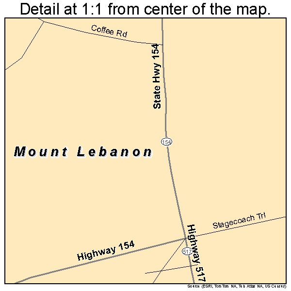 Mount Lebanon, Louisiana road map detail