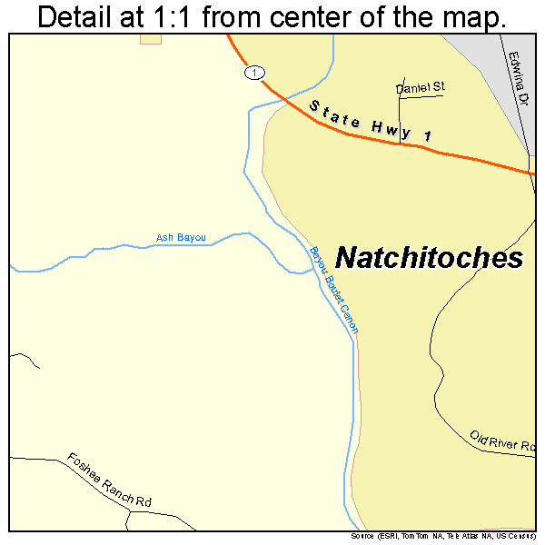 Natchitoches, Louisiana road map detail