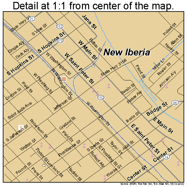 New Iberia, Louisiana road map detail