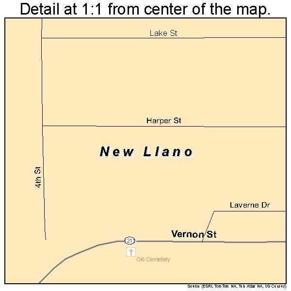 New Llano, Louisiana road map detail