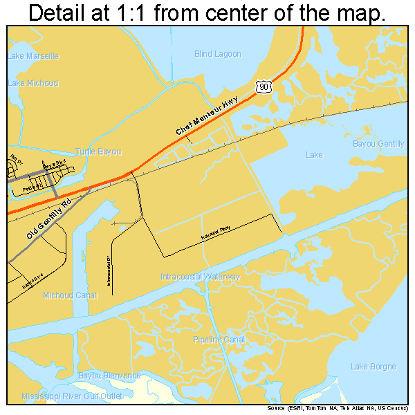 New Orleans, Louisiana road map detail