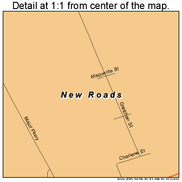 New Roads, Louisiana road map detail