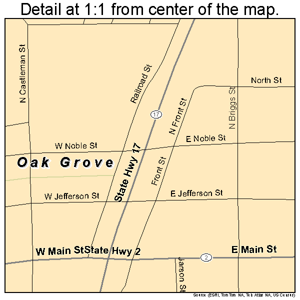 Oak Grove, Louisiana road map detail
