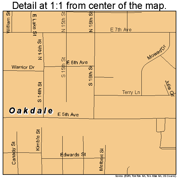 Oakdale, Louisiana road map detail
