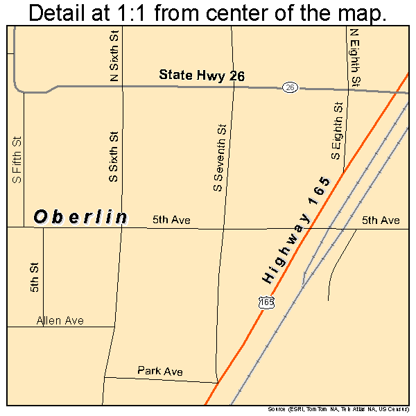 Oberlin, Louisiana road map detail