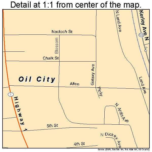 Oil City, Louisiana road map detail