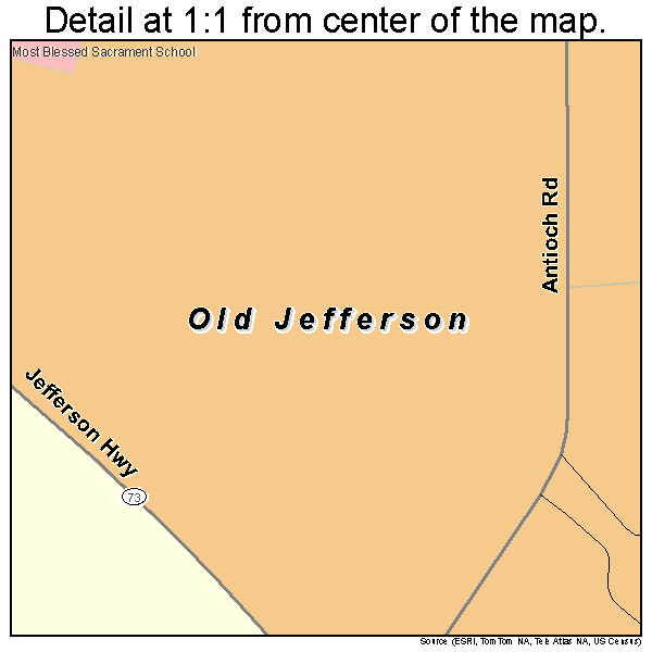 Old Jefferson, Louisiana road map detail