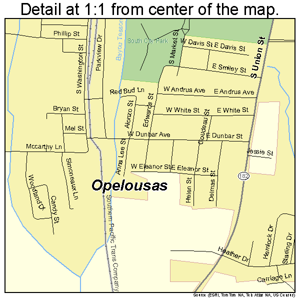 Opelousas, Louisiana road map detail