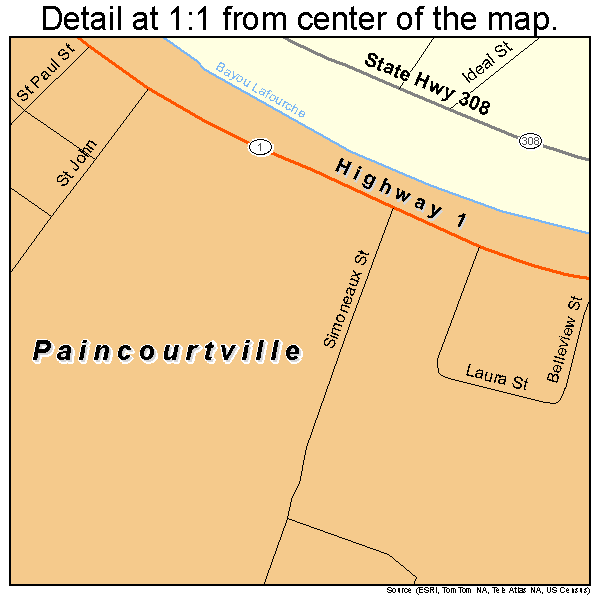Paincourtville, Louisiana road map detail