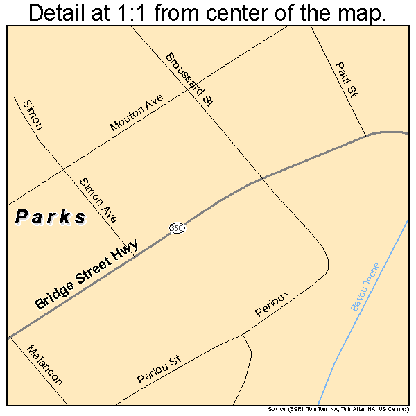 Parks, Louisiana road map detail