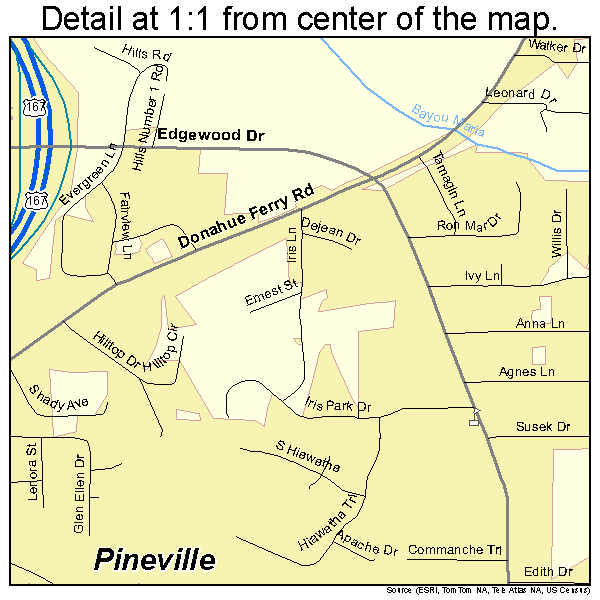 Pineville, Louisiana road map detail