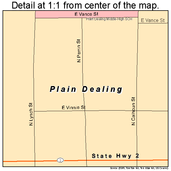 Plain Dealing, Louisiana road map detail