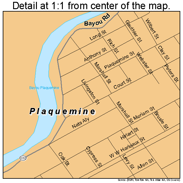 Plaquemine, Louisiana road map detail