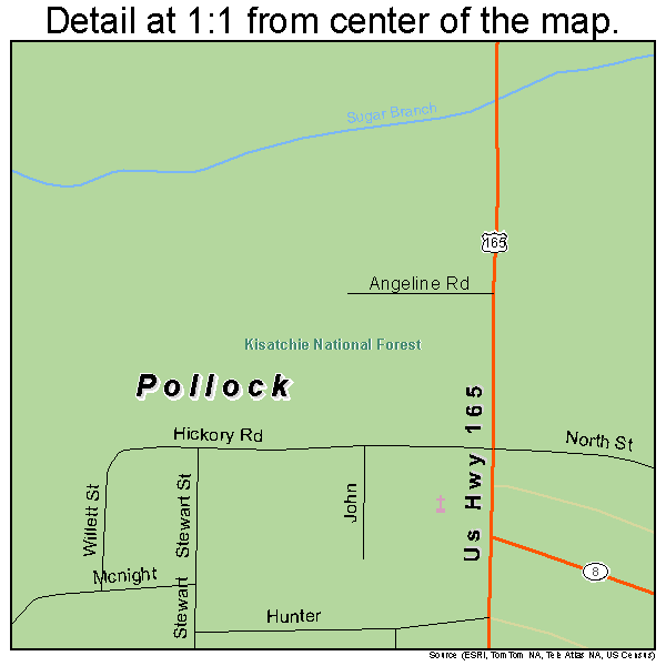 Pollock, Louisiana road map detail
