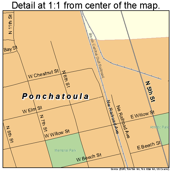 Ponchatoula, Louisiana road map detail